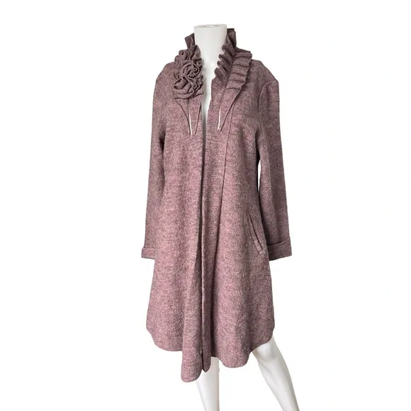Soft Surroundings Wool Open Front Cardigan Sweater Knit Dusty Pink Size Large L - Picture 9 of 9